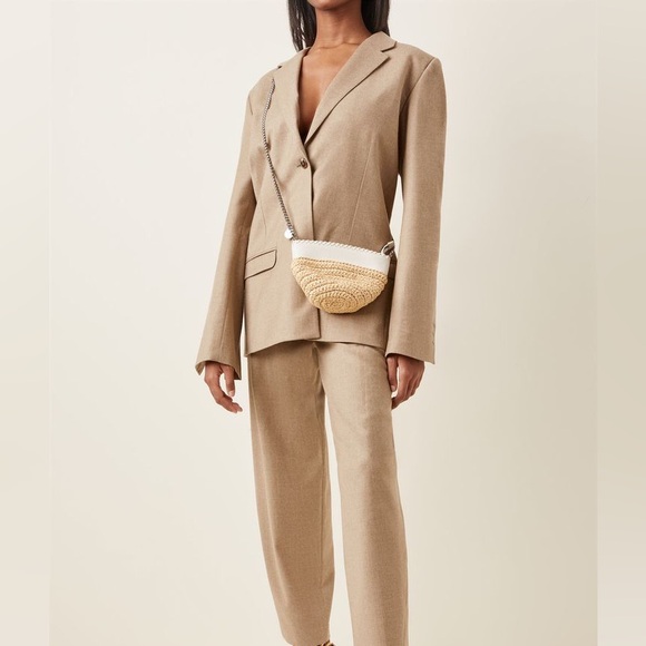 Stella McCartney falabella small shoulder bag crossbody half moon raffia chalk - Picture 2 of 14